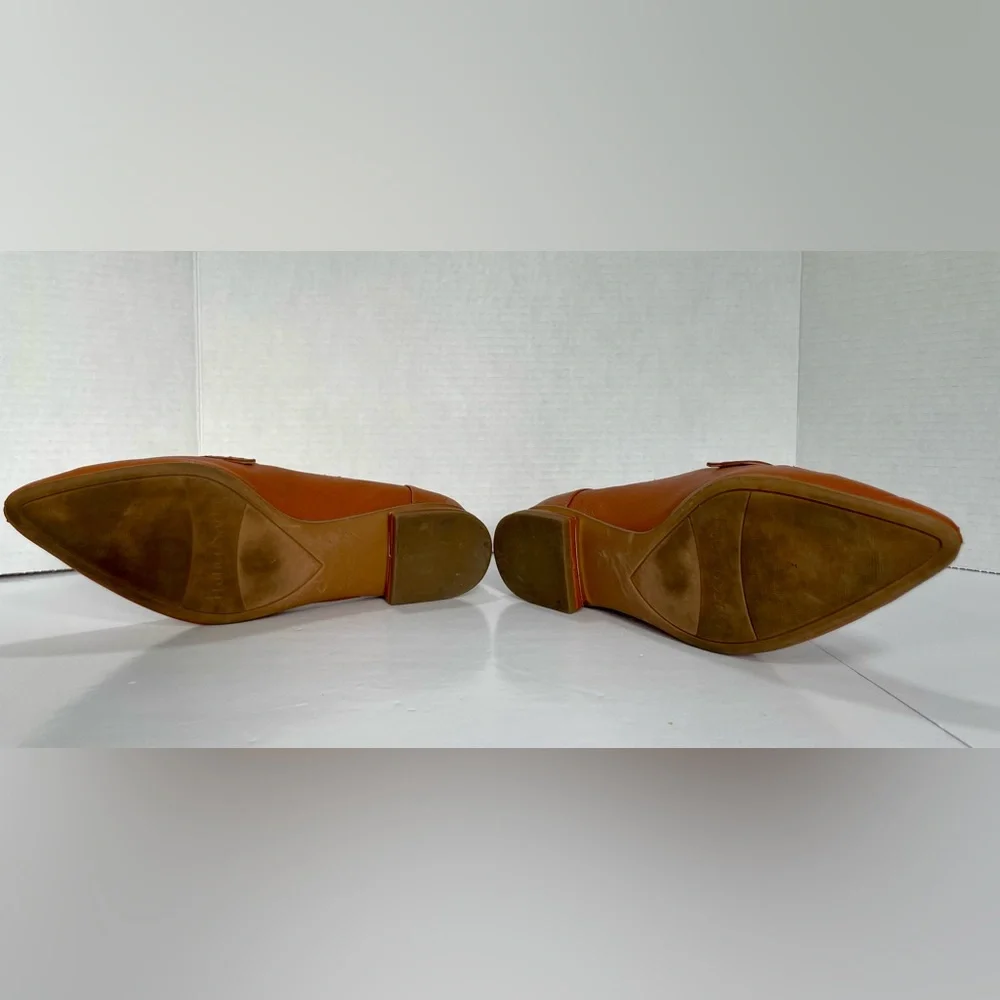 FRANCO SARTO Brown Leather Pointed Toe Loafers Gold Heel Detail 7.5 - Picture 8 of 9